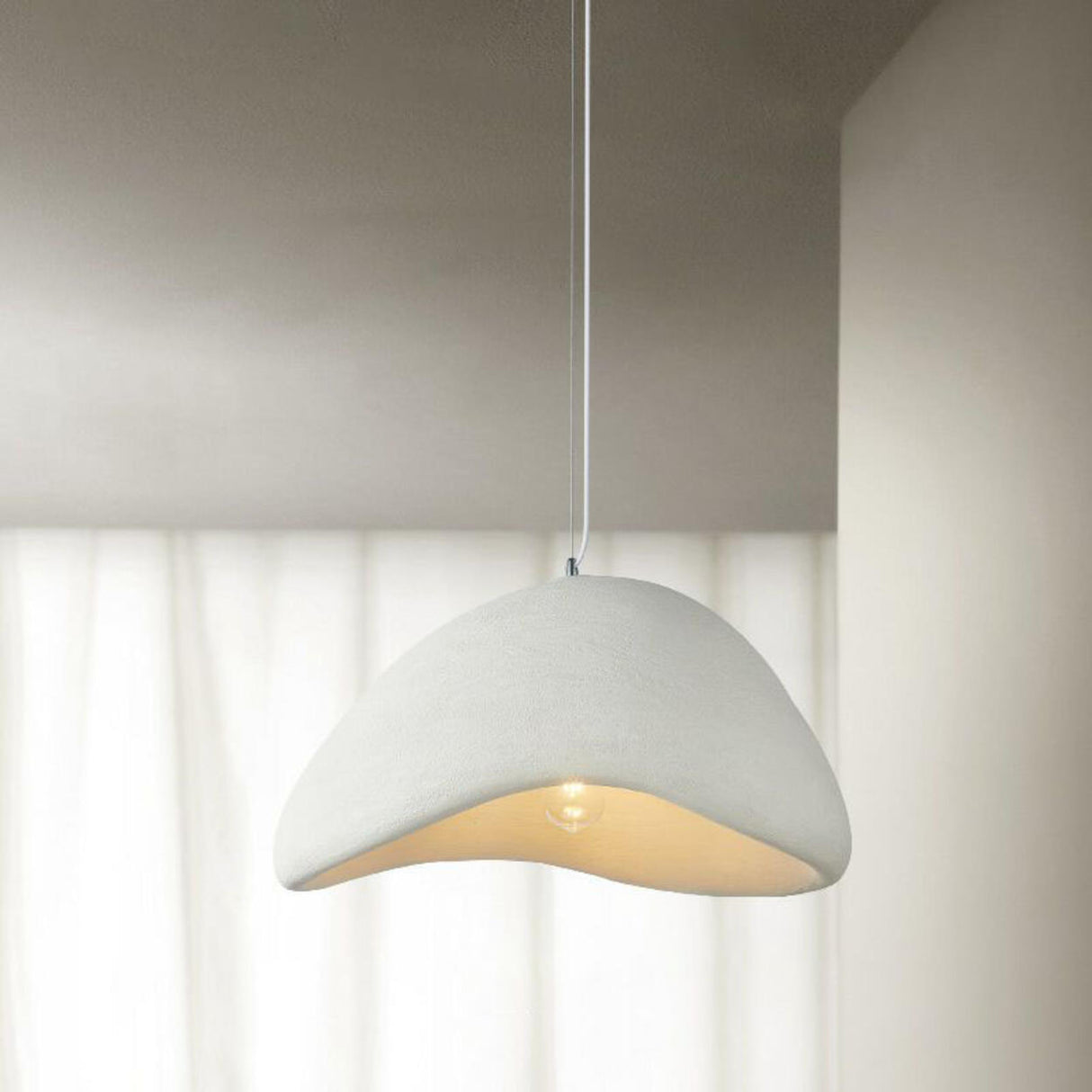 Organic Minimalist White Curved Dome Pendant Light Image - 7