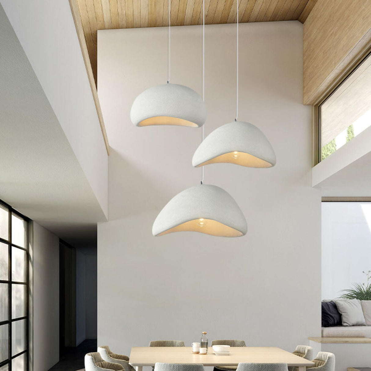 Organic Minimalist White Curved Dome Pendant Light Image - 8