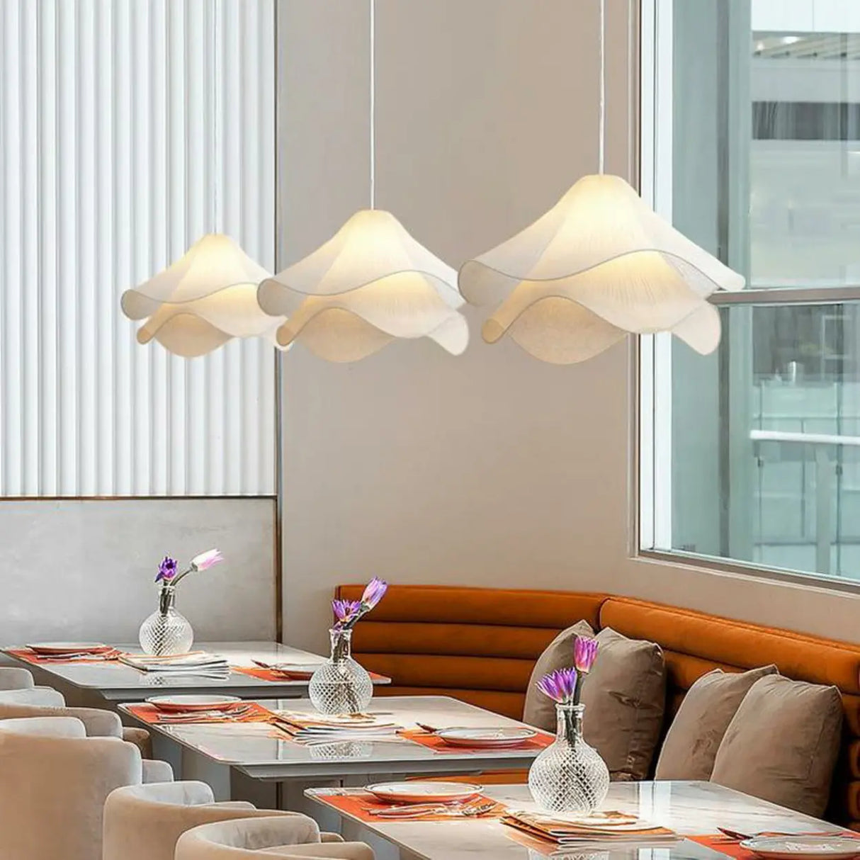 Organic Modern Round Restaurant Pendant Light White Image - 11