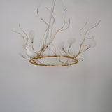 Organic Nature Bird Gold Ring Branch Pendant Chandelier Image - 3