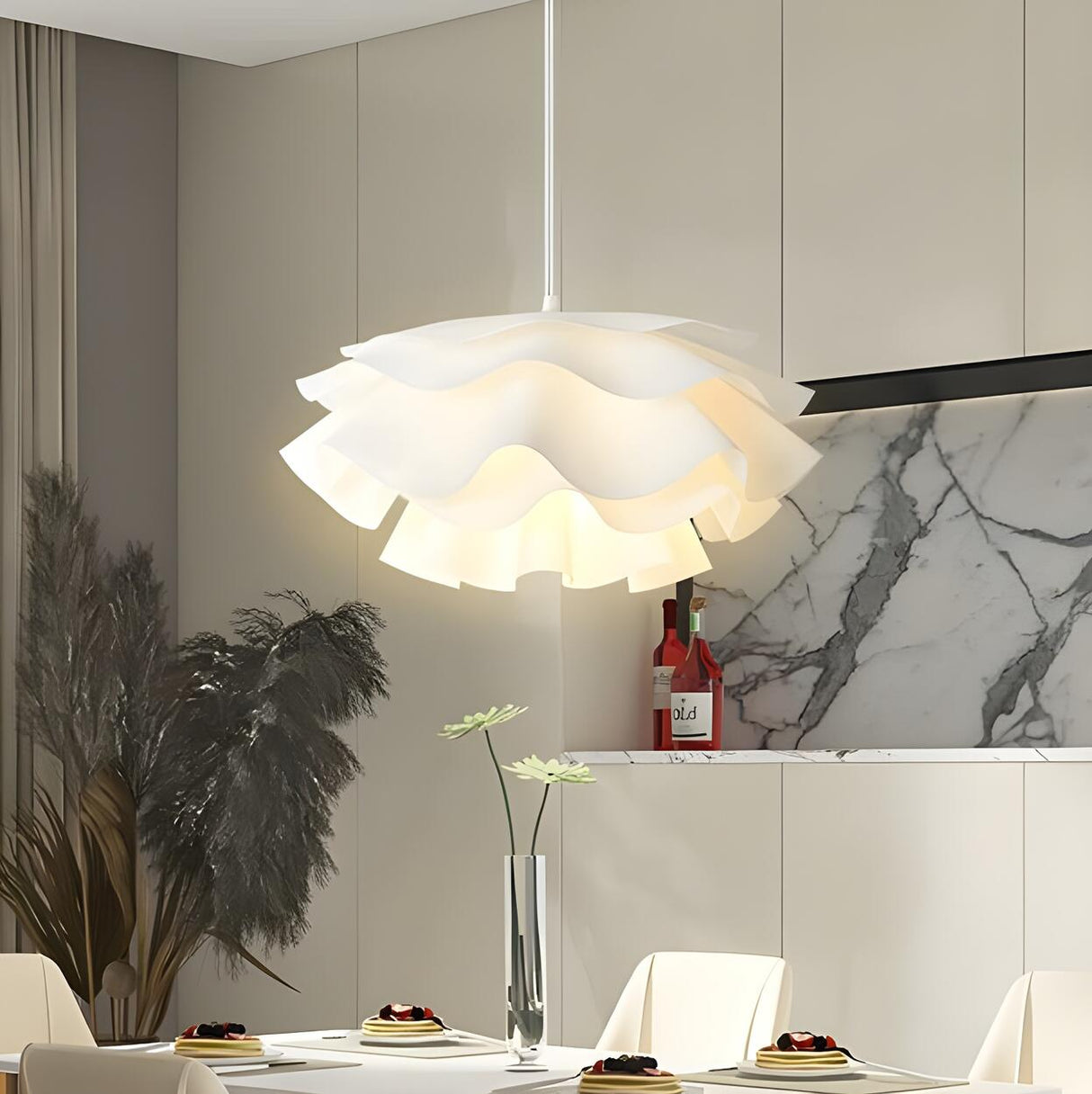 Organic Sculptural White Swirl Dining Room Pendant Light Image - 3