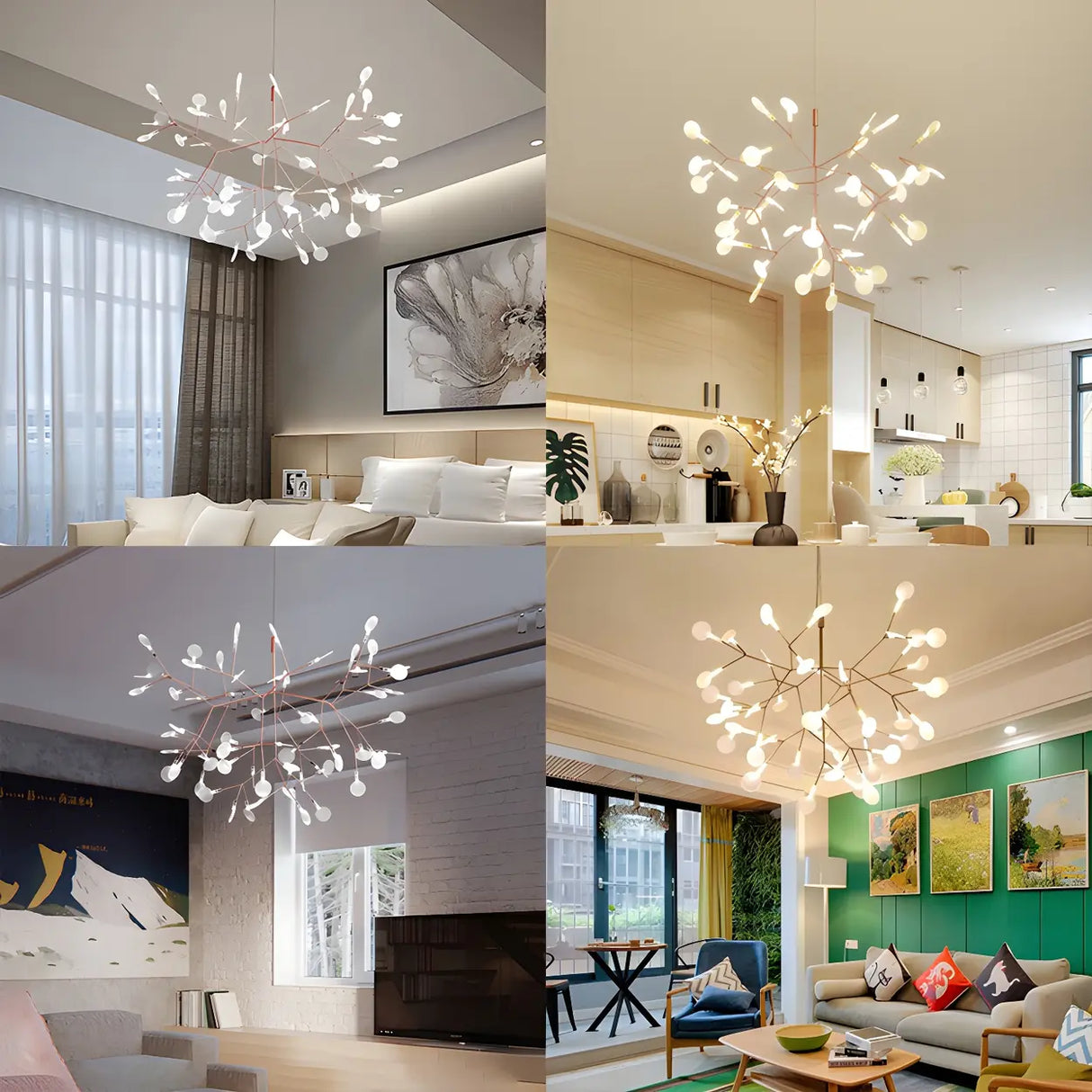 Organic Twig Branch Living Room White Chandelier Image - 1