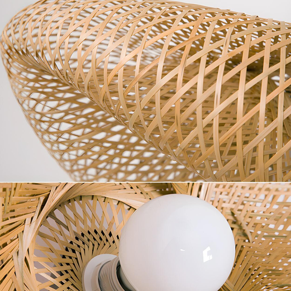 Organic Woven Curved Rattan Dining Room Pendant Light Image - 11