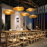 Organic Woven Curved Rattan Dining Room Pendant Light Image - 15