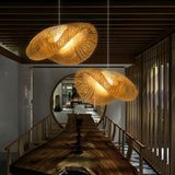 Organic Woven Curved Rattan Dining Room Pendant Light Image - 5