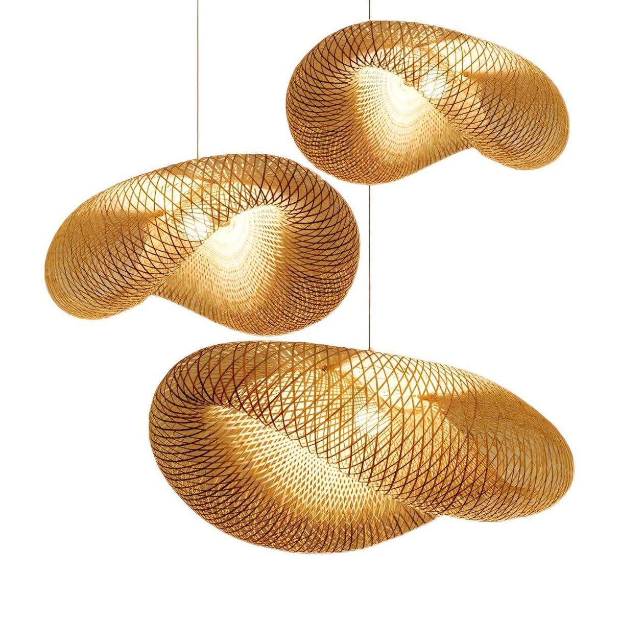 Organic Woven Curved Rattan Dining Room Pendant Light Image - 6