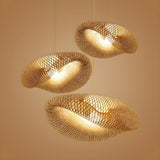 Organic Woven Curved Rattan Dining Room Pendant Light Image - 7