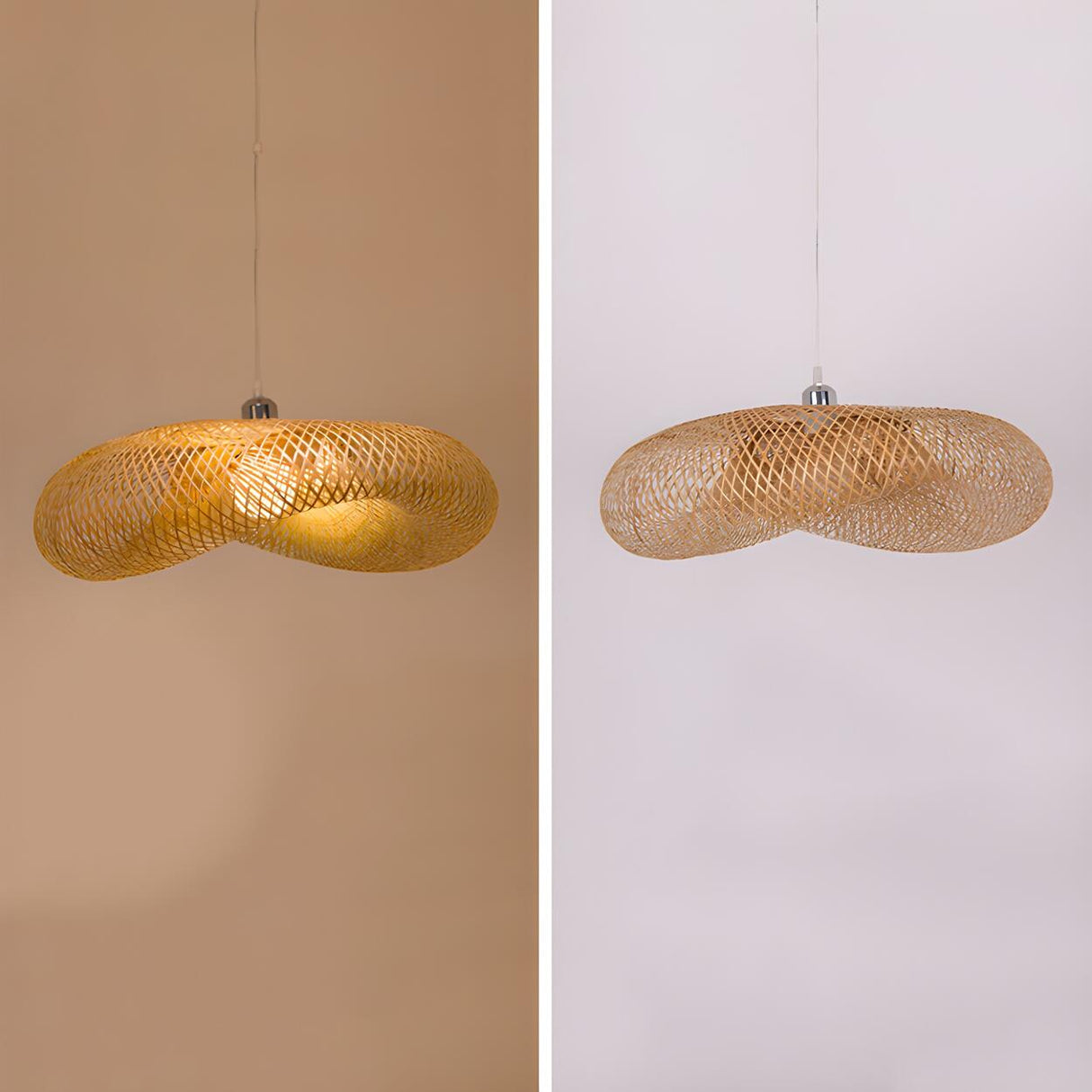 Organic Woven Curved Rattan Dining Room Pendant Light Image - 8