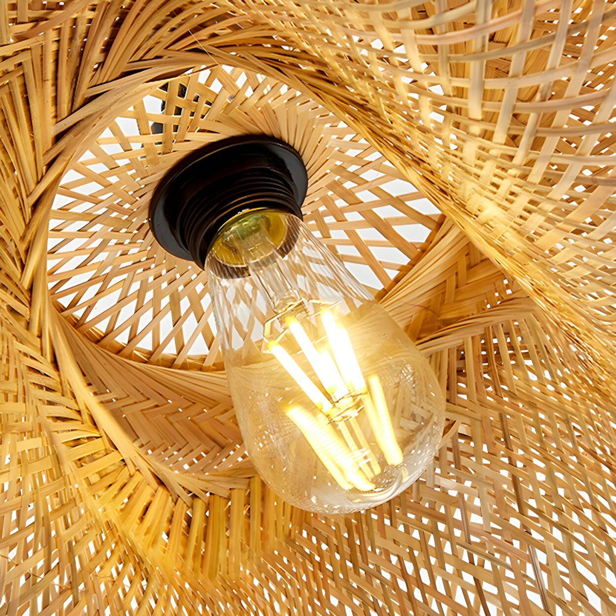 Organic Woven Curved Rattan Dining Room Pendant Light Image - 9