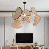 Oriental Artistic Wood Rattan Metal Petal Pendant Light  Image - 2