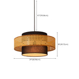 Oriental Black Fabric Cylinder Dining Room Pendant Light Image - 19