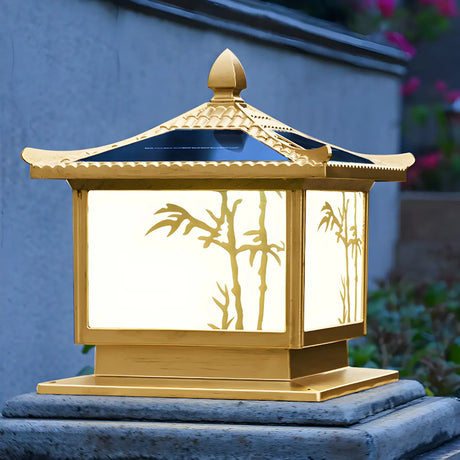 Oriental Bronze Solar Pagoda Bamboo Decor Garden Lamp Image - 1