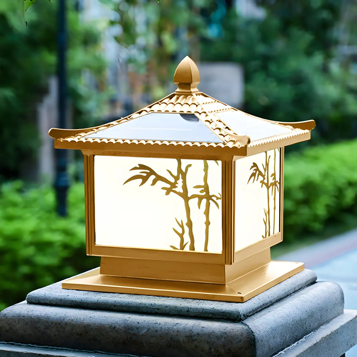 Oriental Bronze Solar Pagoda Bamboo Decor Garden Lamp Image - 12