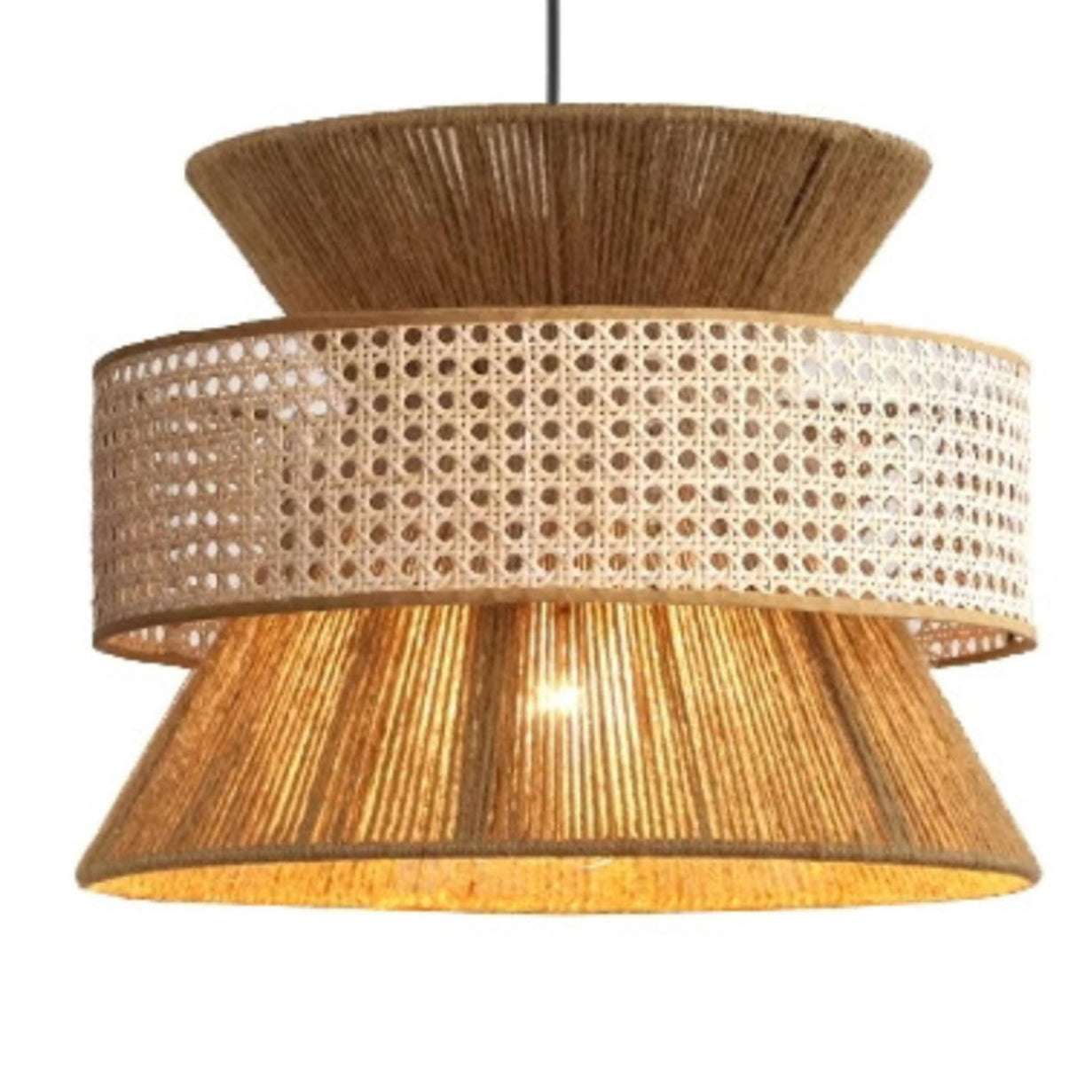 Oriental Brown Double Drum Rattan Pendant Lights Image - 10