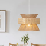 Oriental Brown Double Drum Rattan Pendant Lights Image - 12