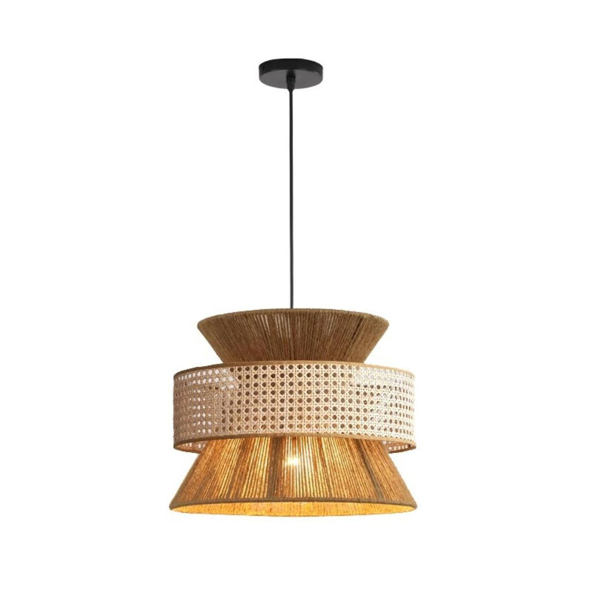 Oriental Brown Double Drum Rattan Pendant Lights Image - 2