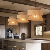 Oriental Brown Double Drum Rattan Pendant Lights Image - 4