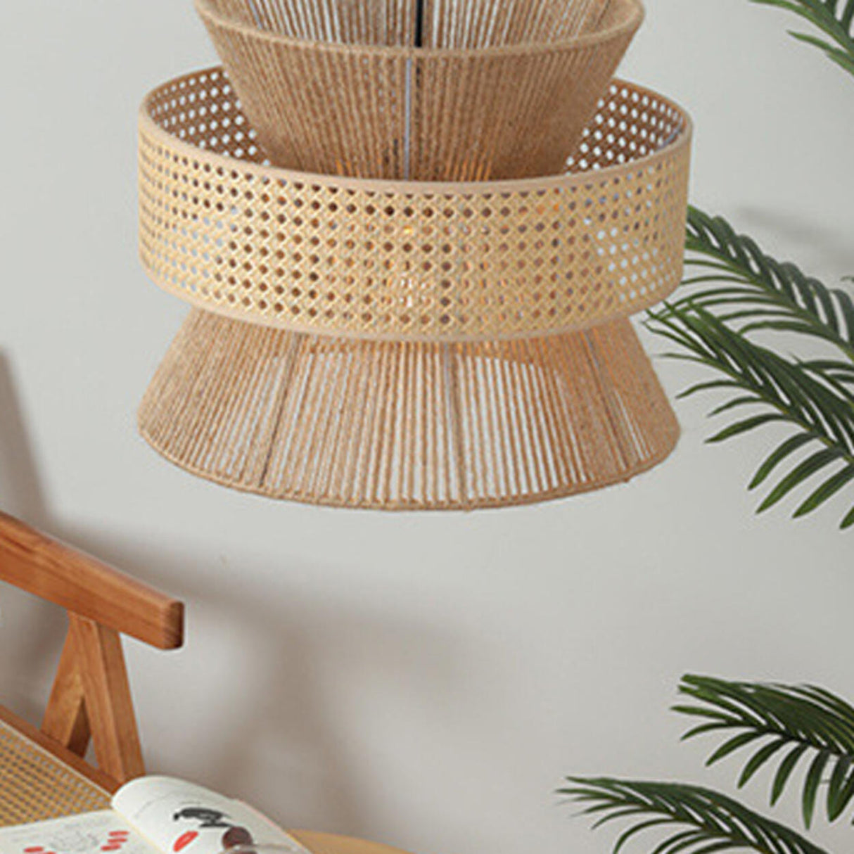 Oriental Brown Double Drum Rattan Pendant Lights Image - 8