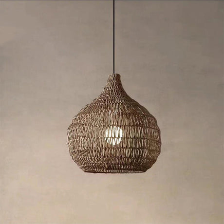 Oriental Brown Globe Rattan Living Room Pendant Light Image - 2