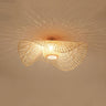 Oriental Brown Wave Weaving Rattan Flush Mount Light Image - 2