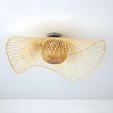 Oriental Brown Wave Weaving Rattan Flush Mount Light Image - 9