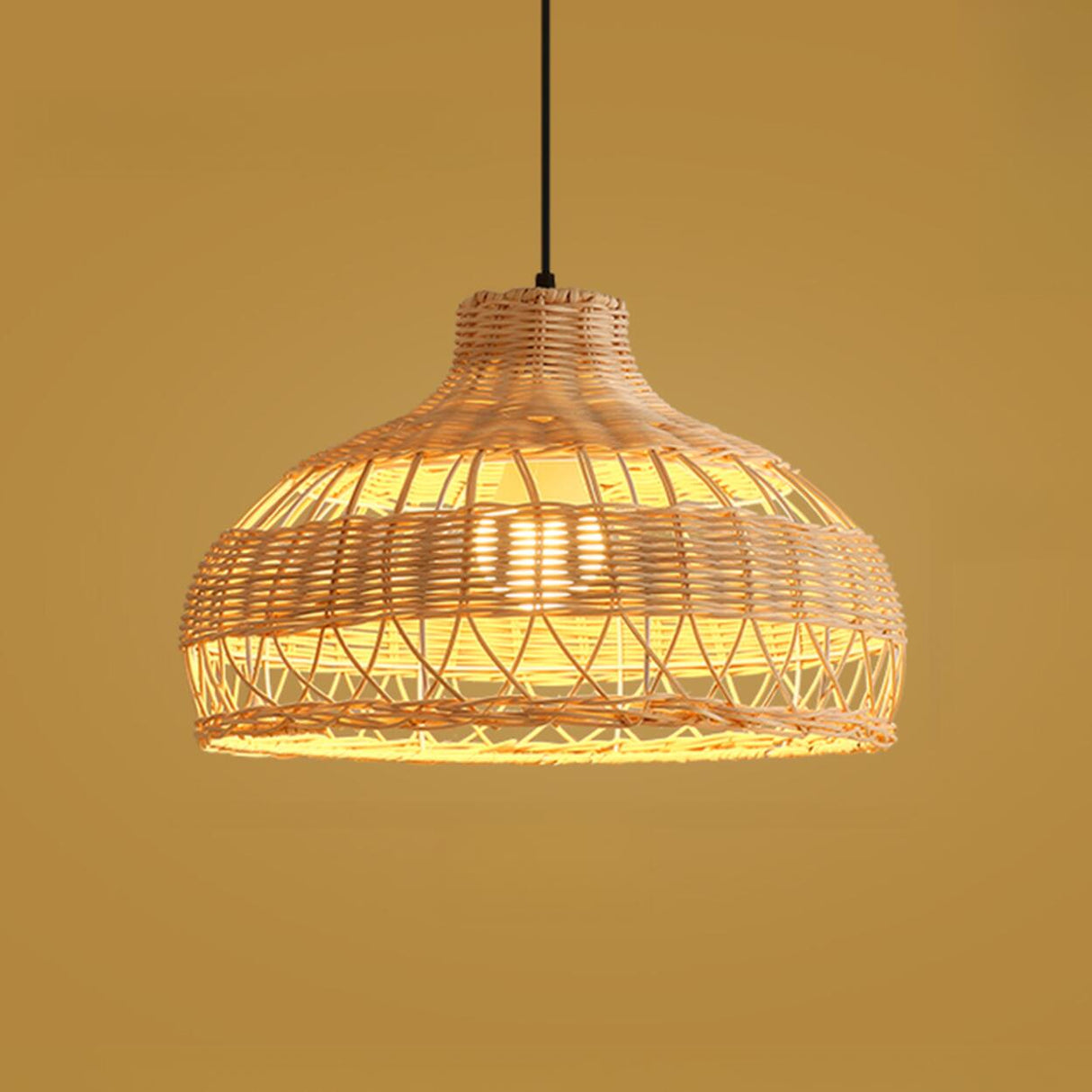 Oriental Cane Brown Tier Dining Room Pendant Light Image - 3