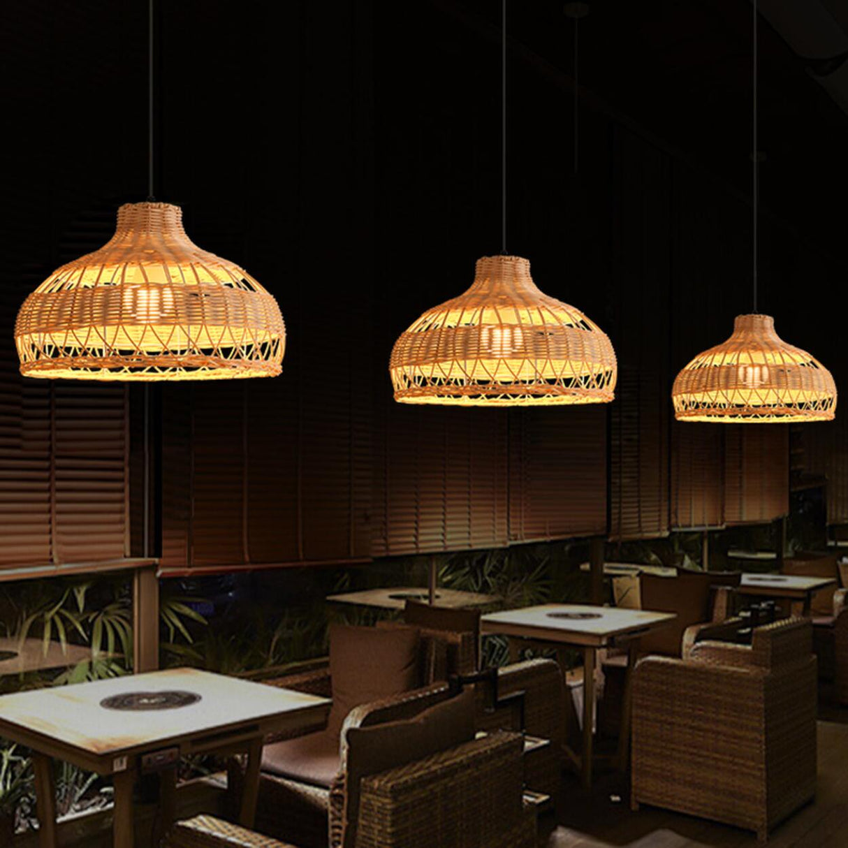 Oriental Cane Brown Tier Dining Room Pendant Light Image - 4