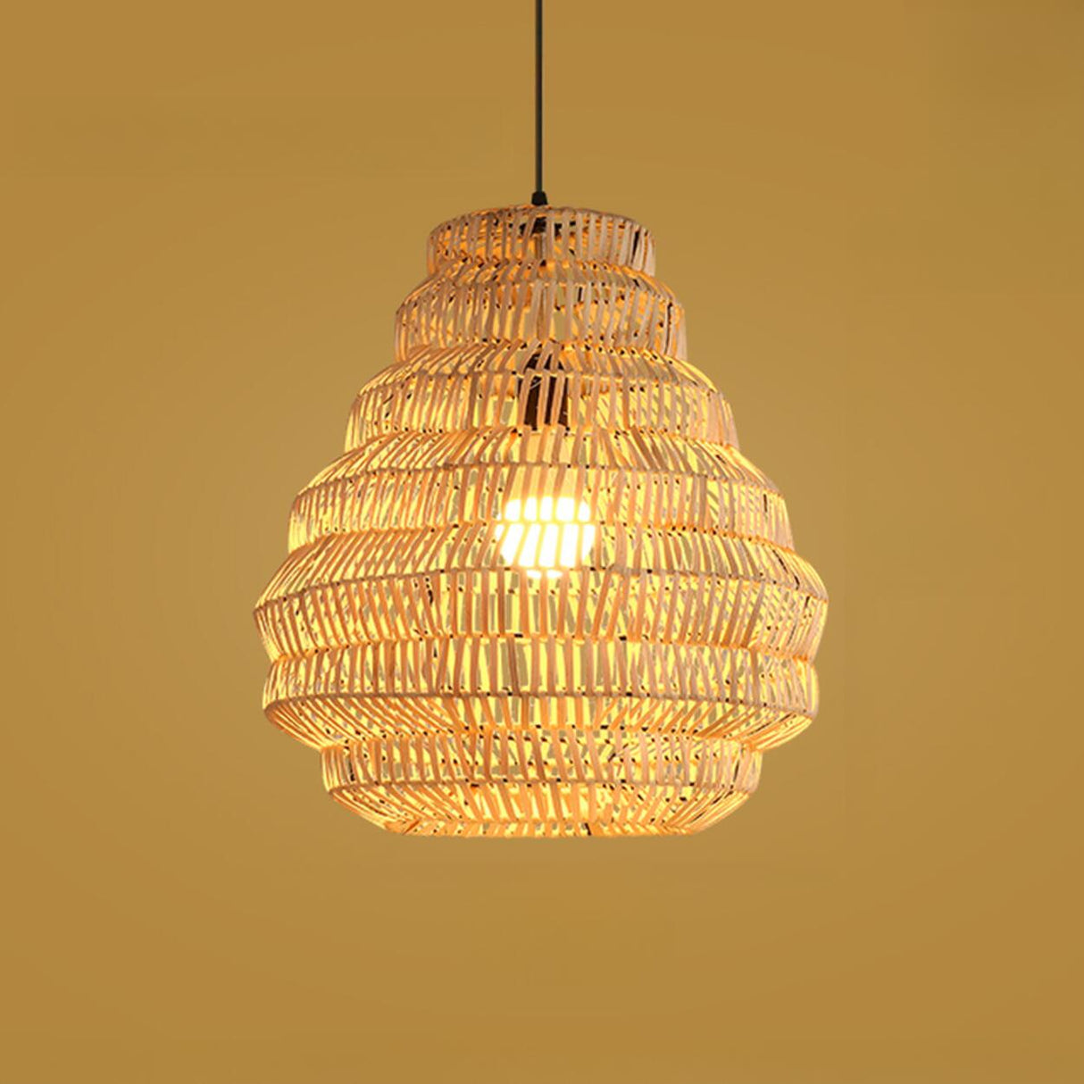 Oriental Cane Brown Tier Dining Room Pendant Light Image - 5