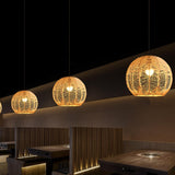 Oriental Cane Brown Tier Dining Room Pendant Light Image - 6