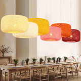 Oriental Colorful Rattan Drum Dining Room Pendant Light Image - 1