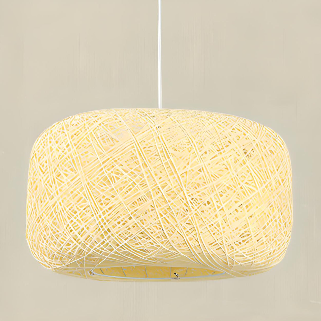 Oriental Colorful Rattan Drum Dining Room Pendant Light Image - 13