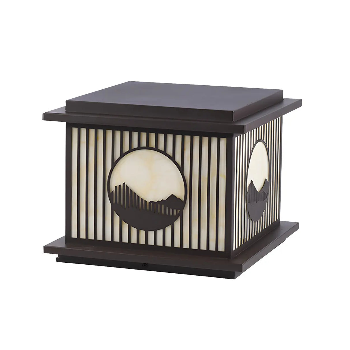 Oriental Cube Stripe Decor Lantern Garden Pillar Lamp Image - 2