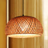 Oriental Dome Handwoven Rattan Beige Pendant Light Image - 2