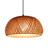 Oriental Dome Handwoven Rattan Beige Pendant Light Image - 3