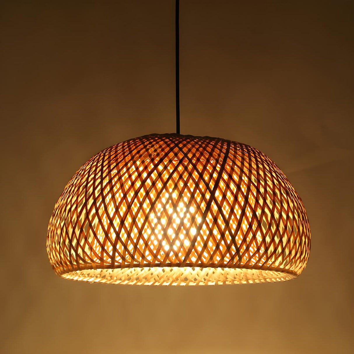 Oriental Dome Handwoven Rattan Beige Pendant Light Image - 4