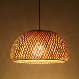 Oriental Dome Handwoven Rattan Beige Pendant Light Image - 4