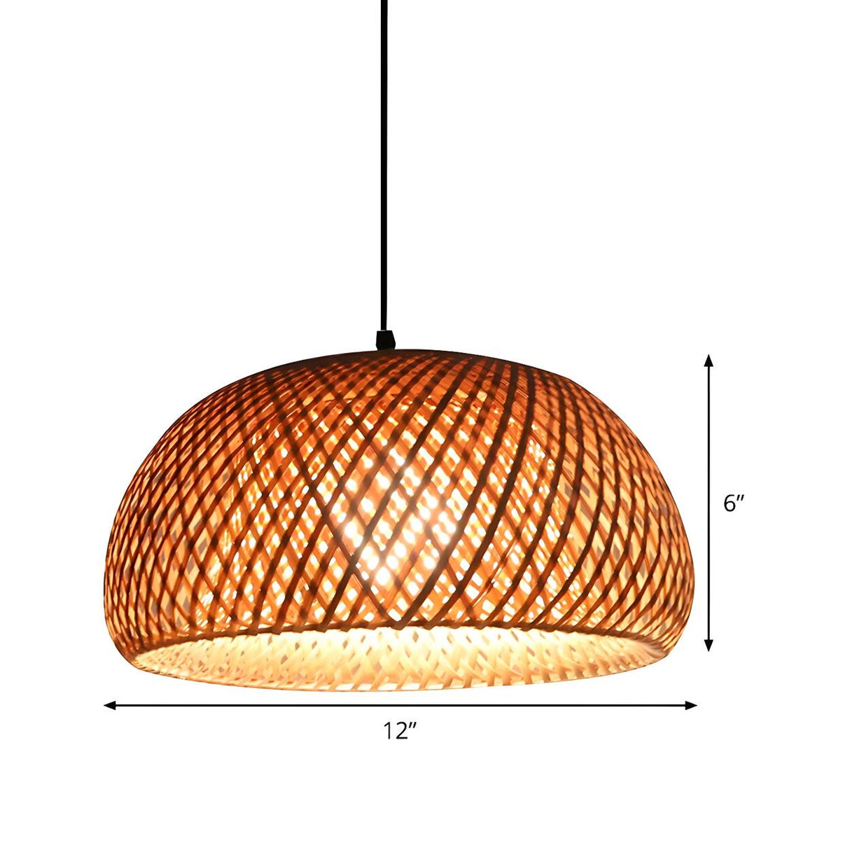 Oriental Dome Handwoven Rattan Beige Pendant Light 