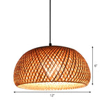 Oriental Dome Handwoven Rattan Beige Pendant Light #size