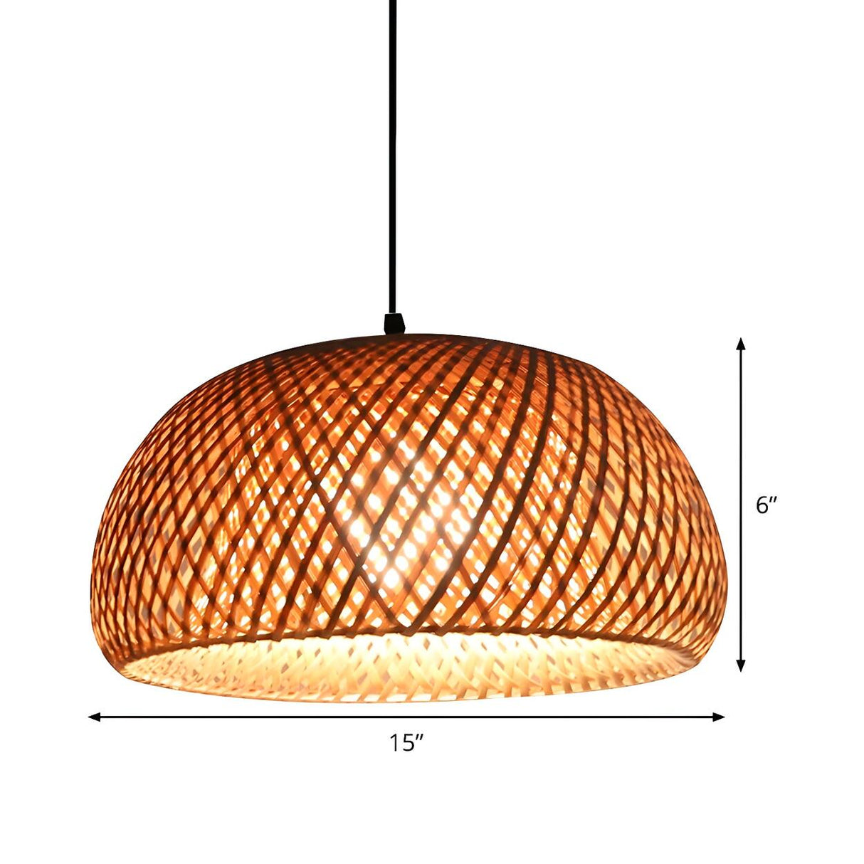 Oriental Dome Handwoven Rattan Beige Pendant Light Image - 6