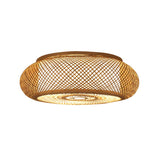 Oriental Donut Flaxen Rattan Flush Mount Ceiling Light Image - 4