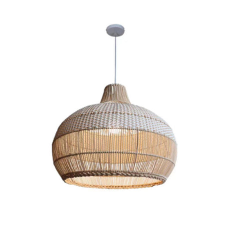 Oriental Drum Rattan Pendant Light Adjustable Height Image - 2