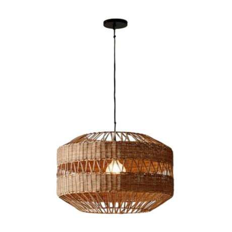 Oriental Drum Rattan Wood Living Room Pendant Light Image - 2