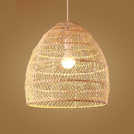 Oriental Eco Chic Woven Rattan Drum Pendant Light Image - 2