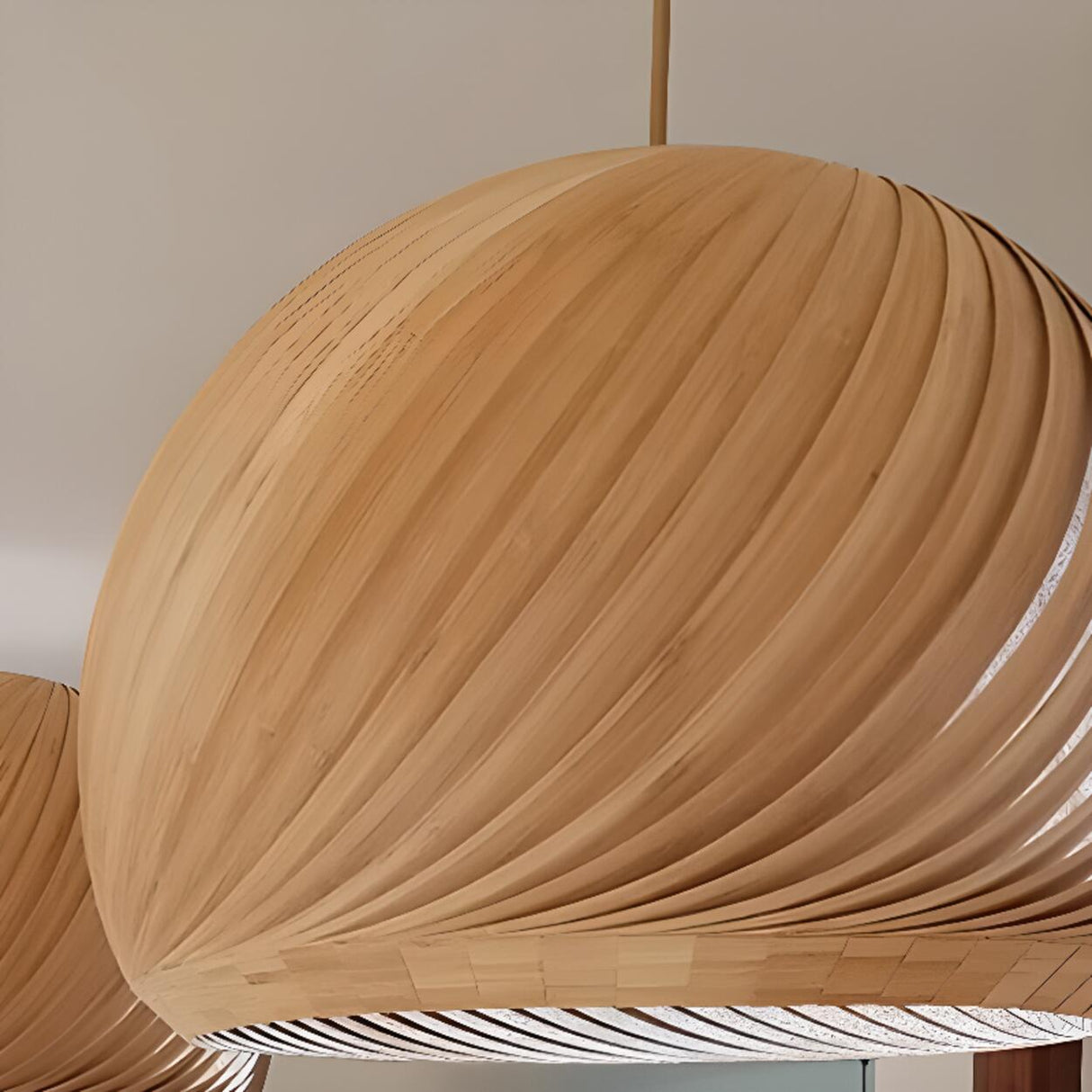 Oriental Flexible Length Wood Round Pendant Light  Image - 16