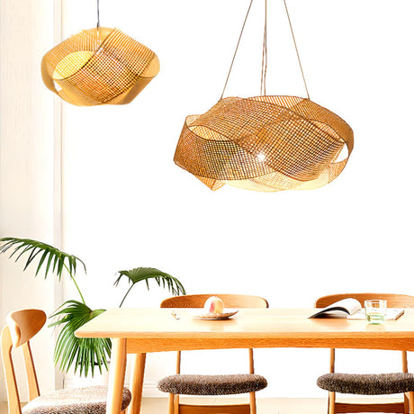 Oriental Geometric Bamboo Dining Room Pendant Light Image - 1