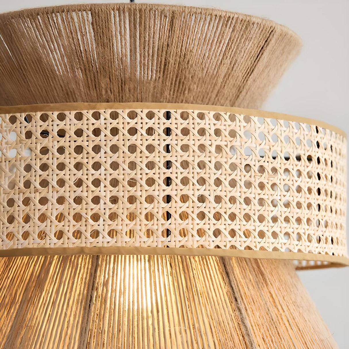 Oriental Geometric Woven Rattan Pendant Light Image - 10