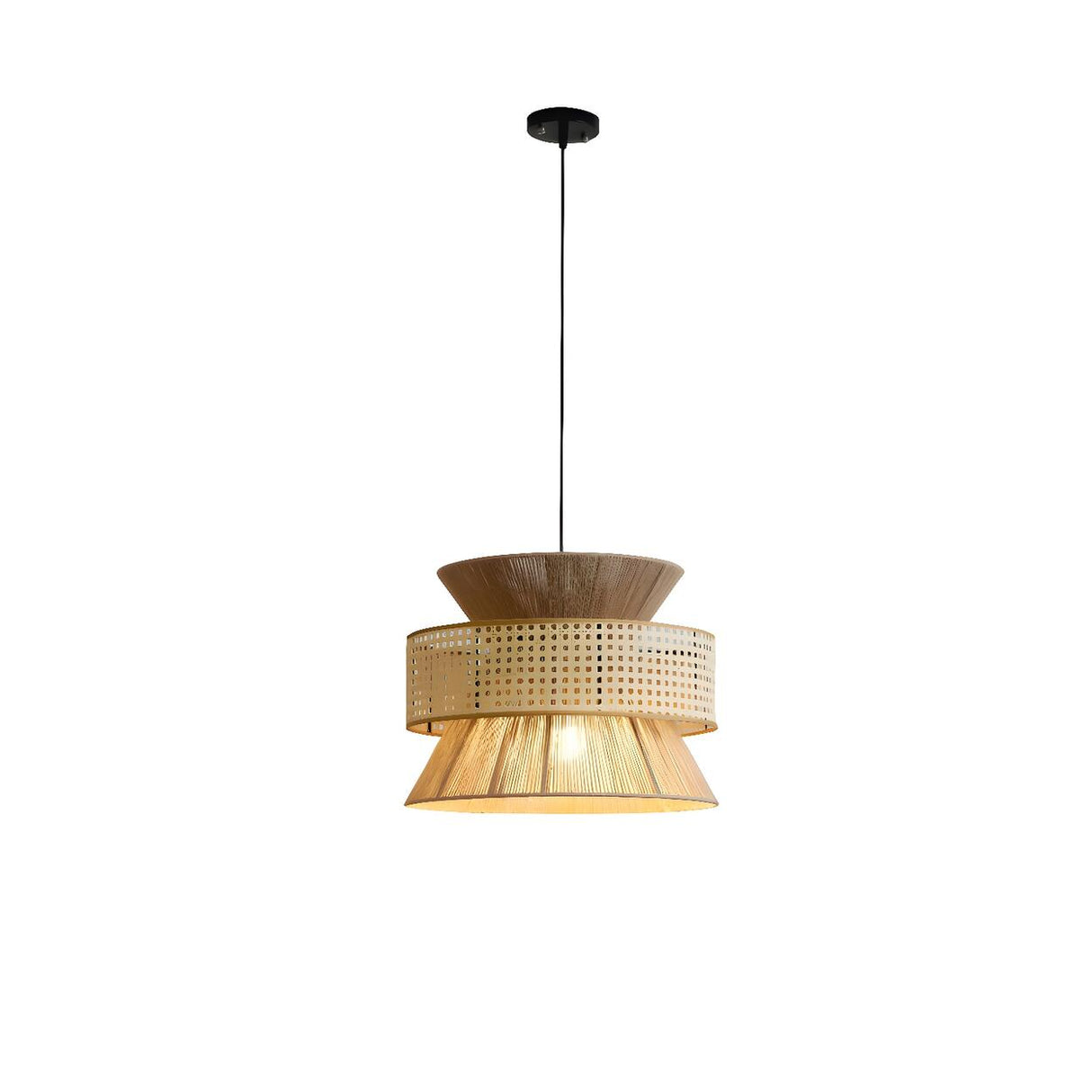 Oriental Geometric Woven Rattan Pendant Light Image - 5