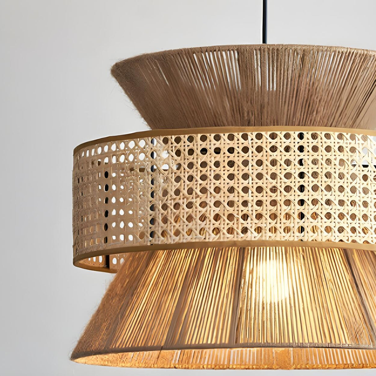 Oriental Geometric Woven Rattan Pendant Light Image - 9