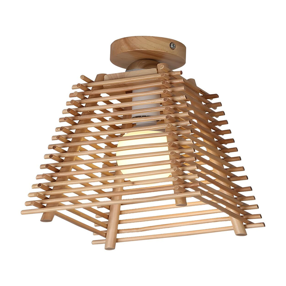 Oriental Hallway Wood Trapezoid Semi-Flush Mount Light Image - 3