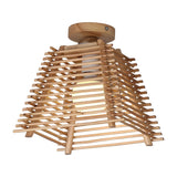 Oriental Hallway Wood Trapezoid Semi-Flush Mount Light Image - 3